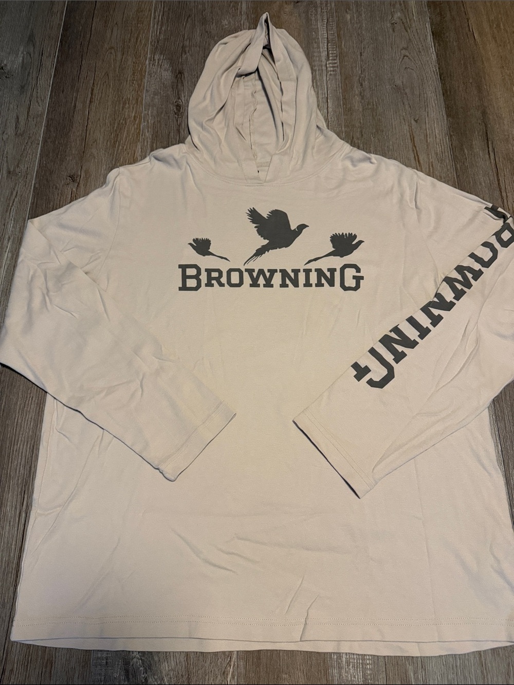 Browning Beige Hooded Long Sleeve Tee with Dark Gray Logo